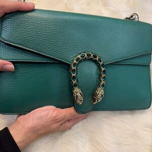 Gucci Dionysus Teal Leather Shoulder Bag with Gold Accents